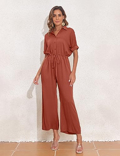 Prettyguide K1524H2S Summer Short Sleeve Collared Button Jumpsuits thumb #2