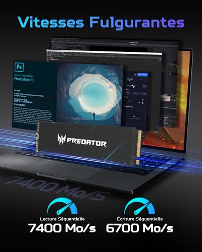 Image of Predator M.2 SSD 2TB GM7000 with DRAM cache NVMe 1.4 2280 PCIe Gen4x4 Ultra high speed (maximum read: 7400MB /s, max write: 6700MB /s) 3D NAND TLC Internal SSD Compatible with PS5 Pro - BL.9BWWR.106