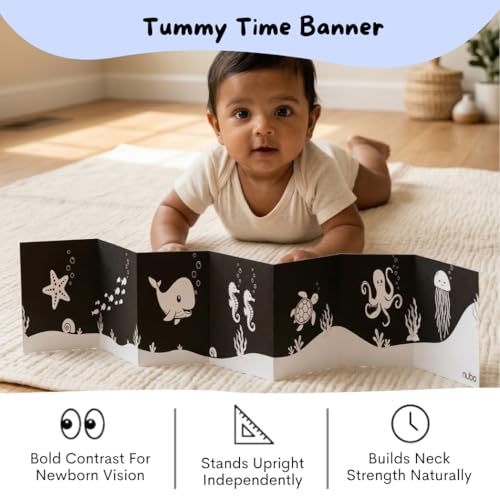 Image of Nubokind Sensory Kit: Flash Cards for New Born Baby (3-in-1 Combo) | High Contrast Flash Cards for 0-3 Months | Crinkle Cloth Book with Mirror | Tummy Time Banner Toys for Newborns 0-6 Months & Older