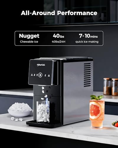 Image of CyberChill Nugget Ice Maker Dispenser, 40lbs Per Day Countertop Pebble Ice Machine with Touch Free Ice Dispensing, Self-Cleaning, Chewable Sonic Ice for Home, Kitchen, Office