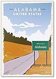 Alabama Road Sign Retro Poster. USA Alabama Travel Illustration Fridge Magnet