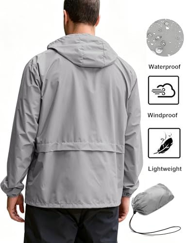 Image of Mens Rain Jacket Lightweight Waterproof Raincoat with Hood Packable Windbreaker Jacket Hiking Cycling
