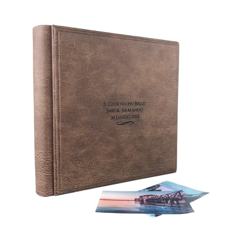 TriVin Art Álbum de fotos en elegante símil piel, personalizable con grabado. Ideal para bodas, aniversarios, todos los eventos. (nueces)