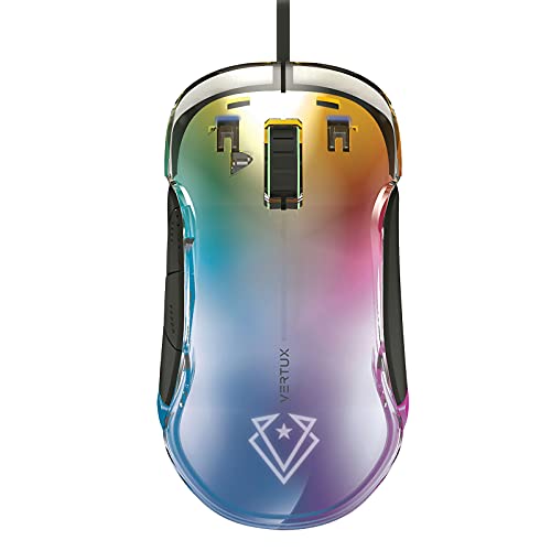 Vertux Ratón Gaming con Cable, Ajustable, 12000 dpi, Alto Rendimiento, Ratón Gamers, Transparente LED RGB, 5 Botones programables, Seguimiento Óptico, PC/Mac/Portátil, Transparente, Phoenix Cover