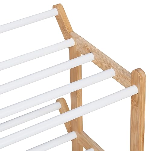 Meuble range-chaussures 2 niveaux compact en bambou blanc 70 cm - 7