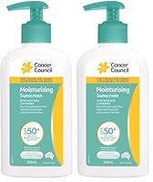 Cancer Council Moisturising Sunscreen SP50+ Daily Sunblock 200ml - Broad Spectrum UVA/UVB Sun Protection, Water-Resistant, Enriched with Aloe Vera & Vitamin E, Fragrance-Free (Pack of 2)