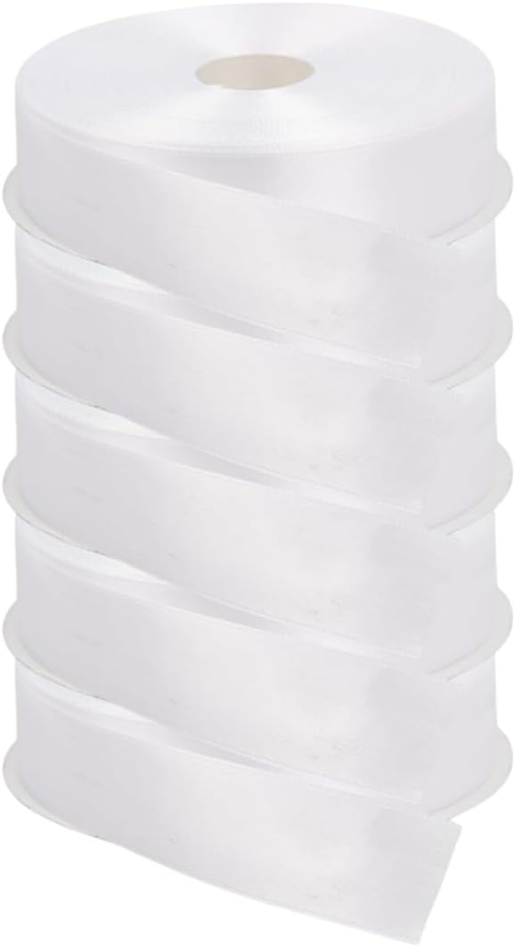 5 Pack White Satin Ribbons | 1 Inch x 50 Yards Each | Double Face Solid Ribbon Roll | 250 Yards White Satin