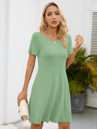 Image of KORSIS Summer Women's Dress Casual T-Shirt Short Sleeve Dresses Swing Flowy Beach Vacation Work Sundress with Pockets