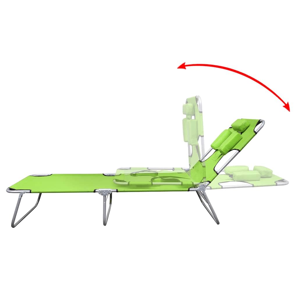 Leżak składany z zagłówkiem, regulowany, zielone jabłko, do ogrodu, na taras, balkon, basen, plażę, kemping, wellness i relaks podczas urlopu, ze stabilną konstrukcją stalową