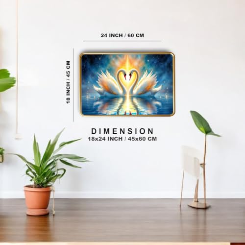 Image of Vastu Swan Pair Photo Frame, Gold, Slim, Sparkle Coated Lamination, for Living Room and Office, 18x24 Inch 53009