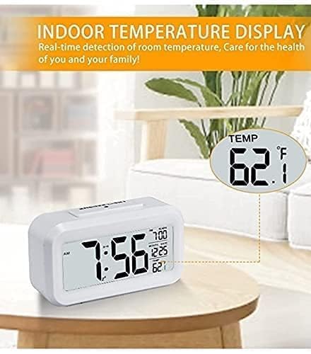 Image of Digital Alarm Clock with Automatic Sensor, Date and Temperature Display, Compact Desk Table Clock for Students, Home, Office, Bedroom, Living Room,Home Decor, Corporate Use (White)