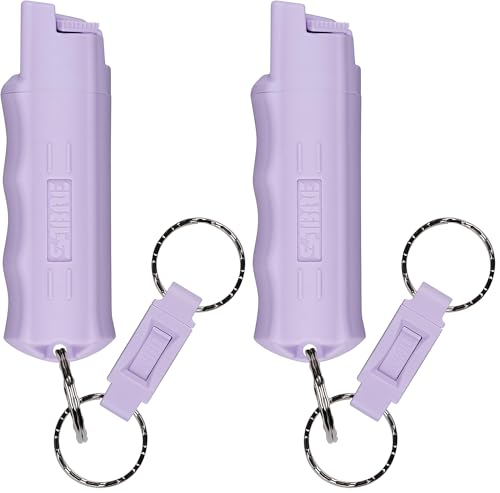Image of Sabre Pepper Spray with Quick Release Keychain for Self Defense - Maximum Police Strength OC Spray with UV Marking Dye, Twist Lock Safety, Finger Grip, 10‑Second Spray, 14‑ft Range, Made in USA