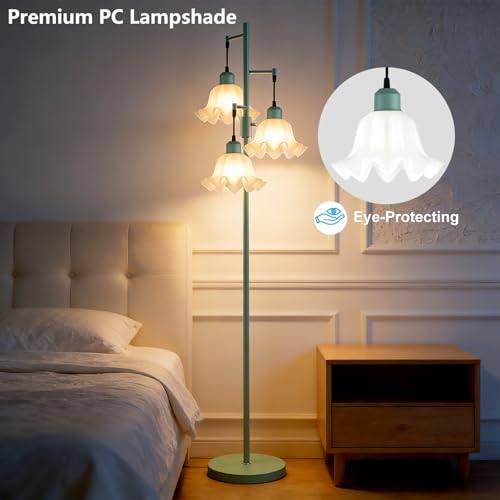 Image of Lightdot 67IN 3-Light Flower Floor Lamp for Living Room, Dimmable Green Tree Floor Lamps with Acrylic Shade for Wedding /Party, Floral Tall Lamp for Bedroom /Sofa Beside /Corner Decor(Bulb Included)