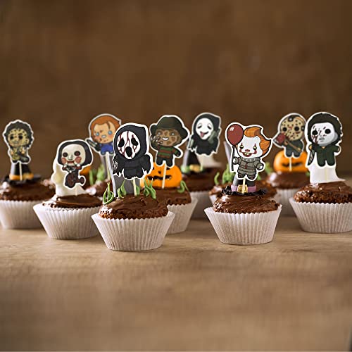 Gyufise 36Pcs Horror Classic Movie Cupcake Toppers Horror Movie Characters Cupcake Food Picks Decorations For Halloween Horror Movie Theme Birthday Baby Shower Cake Decorations Supplies #TOP3