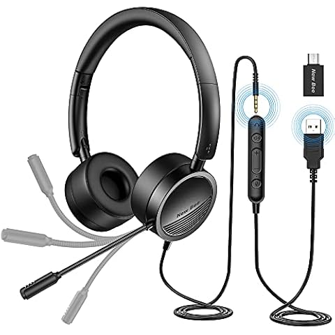 New bee PC Headset mit Mikrofon USB/3,5mm Business Headset Noise Cancelling & Klare Stereo-Sound für Call Center Office Telefonkonferenzen Skype-Chat Webinar-Präsentationen Online-Kurse und Musik Cover