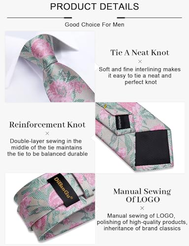 Image of DiBanGu Silk Floral Ties for Men Woven Paisley Necktie and Tie Clip Handkerchief Cufflinks Set for Party Wedding