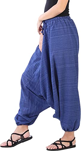 Image of Whitewhale Mens Women Cotton Stripe Aladdin Loose Baggy Boho Hippie Harem Pants