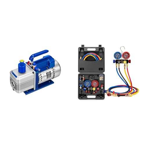 VIVOHOME 5 CFM 1/2 HP 2 Stage HVAC Vacuum Pump for R134a R12 R22 R502 R410a Systems, with HVAC Manifold Gauge Set for R134a R410a R22 R32 Refrigerant