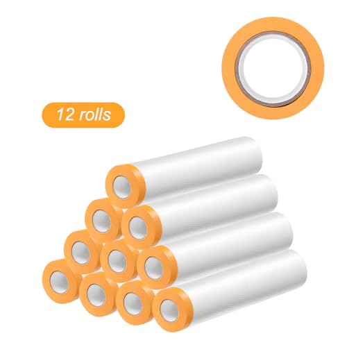 Image of HARFINGTON 12 Rolls Pre-Taped Masking Film 78.7 inch x65.6ft Tape and Drape Painters Plastic Drop Cloth Film with Tape Plastic Sheeting for Automotive Painting Covering