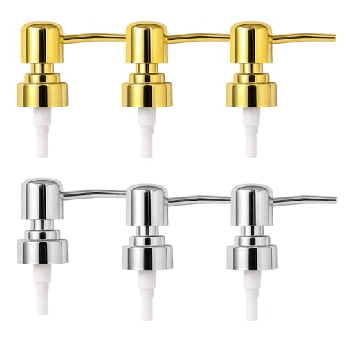 6 Pack with 3 Gold and 3 Silver Pump Heads, Soap Pump Replacement, Soap Dispenser Pump Replacement, Durable Material for Long-Lasting Use