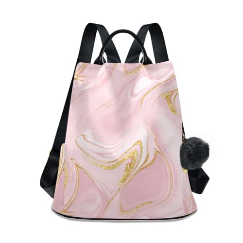 Sac à dos rose marbre doré pour femme idéal pour le bureau et les sorties