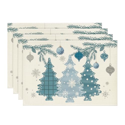 Artoid Mode Juego de 4 manteles individuales de Navidad de pino azul, 30 x 45 cm, mantel individual de invierno, lavable, decoración para fiestas
