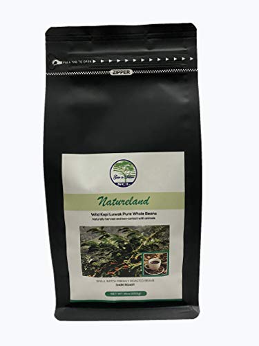 NATURELAND Specialty Roasted Coffee (Wild Kopi Luwak Coffee Beans Dark Roast {Black Bag}, 16oz) Sourced from the best regions of Vietnam Ethically produced from Wild Palm Civet Cats