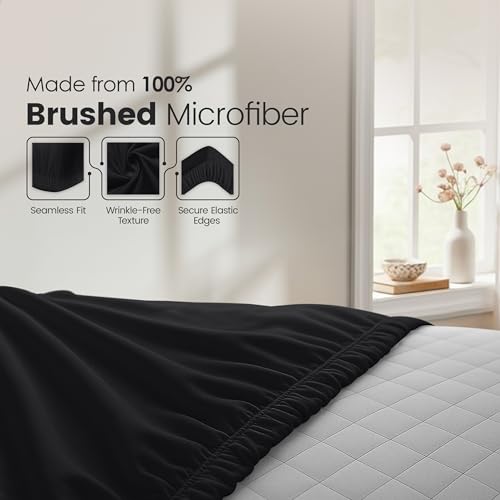 Utopia Bedding Fitted Sheet King, Black - Deep Pocket 14 inch (35 cm) - Easy Care - OEKO-TEX Certified - Soft Brushed Polyester Microfibre Fabric - Shrinkage and Fade Resistant - Bottom Sheet