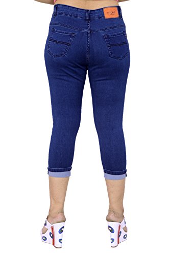 Image of FCK-3 Stretchable Denim Solid Mid Waist Knee Length Button Closure 5 Pocket Capree for Women
