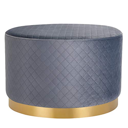 BIRDROCK HOME Round Grey Velvet Ottoman Foot Stool with Lattice Design – Soft