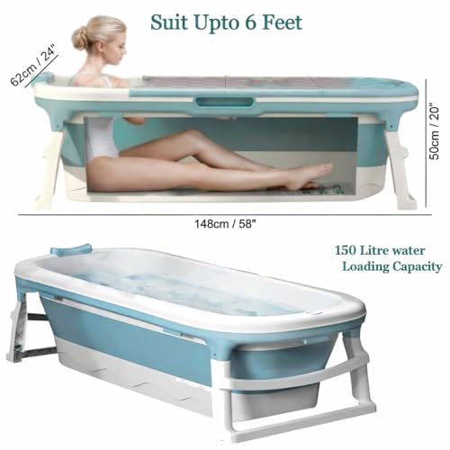 Image of Large bathtub for adults 6 Feet Foldable bath tub for bathroom with Temperature Meter and bath pillow 148Lx62Wx50H CM Hot and ice bath tub spa for home Portable Free standing adult bathtubs