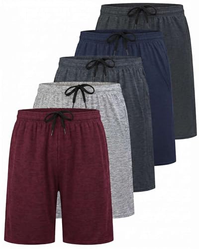 Image of Real Essentials 5 Pack: Boys' Dry Fit Basketball Shorts for Youth Kids Teens - Athletic Running Soccer Sports with Pockets