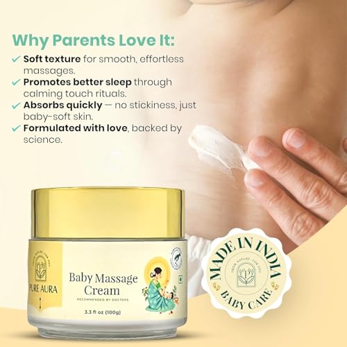 Image of Pure Aura Baby Massage Cream 100g - Doctor Recommended Ayurvedic Baby Cream with Natural Herbs | Chemical-Free Nourishing & Soothing Care for Newborns & Kids