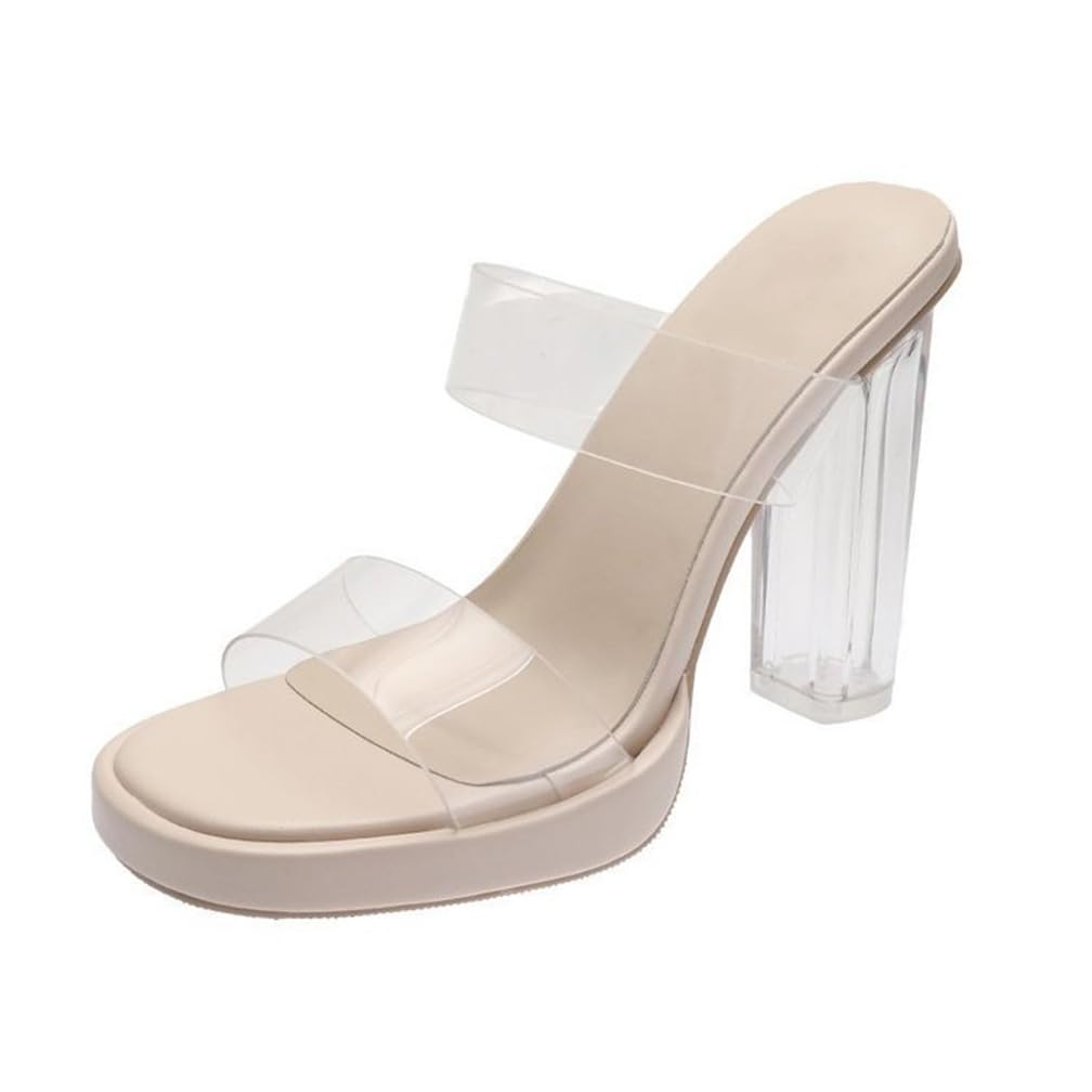 Minetom Damen Sandalen | Transparente Pantoletten Mit Blockabsatz | Bequeme Sommersandalen | Für Freizeit, Büro, Party