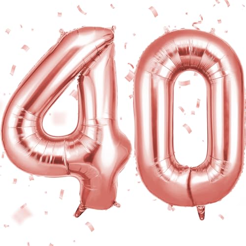 OFFCUP Zahlen Luftballon 40 Geburtstag Roségold Folienballon Zahl 40 40 Zoll Helium Ballons Riesen 101cm Geburtstag Mädchen Junge PartyDeko Ballon Zahl Deko zum Jubiläum Neujahr Hochzeit