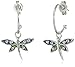 Sterling Silver Blue and Green Crystal Dragonfly Charm Hoop Earrings