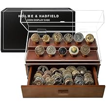 Premium Challenge Coin Display Case for 50 Coins - Large Wooden Challenge Coin Holder & Organizer, 360 Views, Removable Tray, Drawer - Coin Display - Handcrafted EDC & Military Fathers Day Present