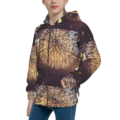 Happy New Year Kid Hoodies Boys Zip Up Sweatshirts Girls Pullover with Pocket