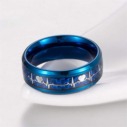 Men's Women's Stainless Steel Simple Electrocardiogram Carbon Fiber ECG Heartbeat Ring2