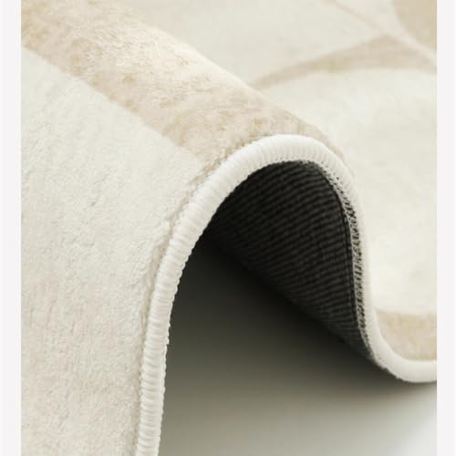 Tapis de salon doux et isolant à rayures géométriques crème YHT078 A - 6