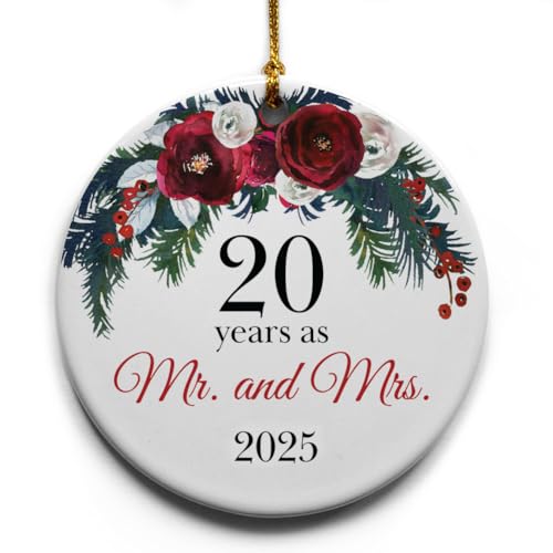 20 Years as Mr. and Mrs. | 20th Wedding for Wife him Couple Husband Ceramic Christmas Tree Ornament Collectible Holiday Keepsake 2.875
