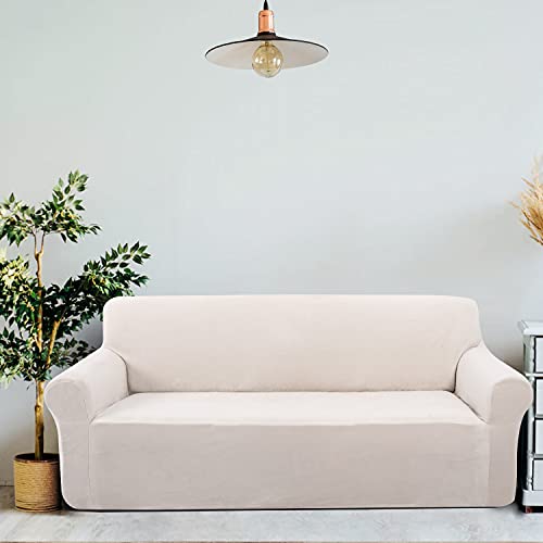 U-Nice Home Velvet Sofa Covers Couch Cover For 3 Cushion Couch Sofa Stretch Couch Cover Furniture Protector Sofa Slipcovers Couch Cover For Dogs (Large, Beige) #TOP1
