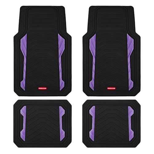 Rubbermaid Car Floor Mat, Heavy Duty All-Weather Car Mats Full Set with Dual-Tone Purple Aluminum Inserts – Universal Fit, Anti-Slip Backing, Trim-to-Fit for Most SUV, Sedan, Van