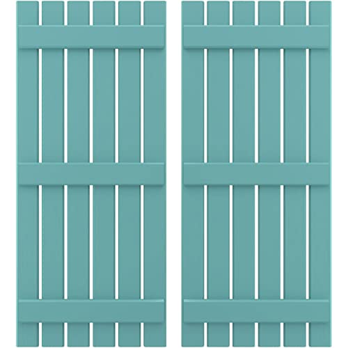 Ekena Millwork ARW401SB623X50PTH Americraft Six 3 Exterior Real Wood Spaced Board-n-Batten Shutters (Per Pair), 23 1/2"W x 50"H, Pure Turquoise
