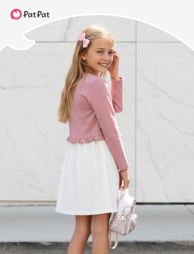 Image of PATPAT Girls Cardigan Bolero Size 4-12 Years Kids Knit Long Sleeve Ruffle Open Front Button Cover Up Cropped Tops for Girls