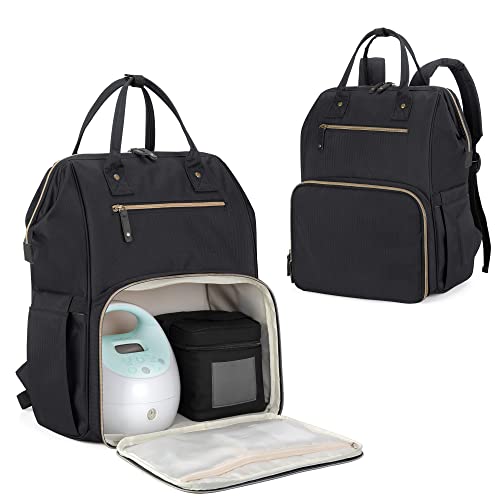 Image of Damero Breast Pump Backpack with Inner Divider, Pumping Bag with Laptop Sleeve and Multiple Pockets, Fits Most Brands Breast Pumps and Cooler Bag, Black, Patent Design