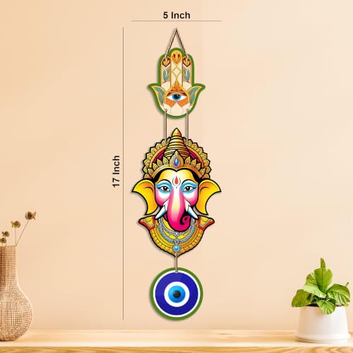 Image of Artvibes Siddhivinayak Evil Eye Wall Hanging for Home Entrance Decor | Nazar Battu Protection Wall Art for Living Room Bedroom Temple Office | Vastu Good Luck Positive Energy Gift (WH 8556N)