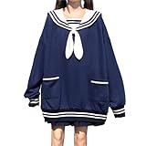 GK-O Women Girl Long Ears Navy Collar Sweater Dress Japanese Kawaii Top Harajuku (Large, Blue)