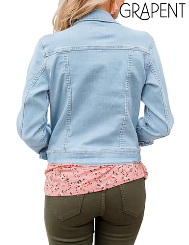 Image of GRAPENT Women's Basic Button Down Long Sleeve Stretchy Jean Trucker Denim Jacket