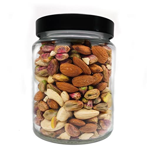 Image of Piraml Glass Transparent Jars & Containers for Kitchen Pantry, Snacks, Masala, Pickles, Dry Fruits, Coffee Beans Storage with Black Color Double Layer Metal Pop Lid (Set Of 4) (770ml Round Black Cap)